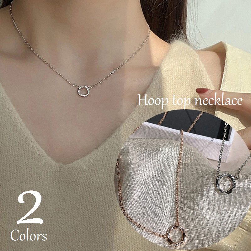 ネックレス フープトップ ペンダント チェーン レディース アクセサリー 華奢 サークル シルバーカラー ゴールドカラー 上品 シンプル