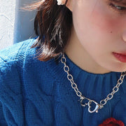 ネックレス レディース 女性 アクセサリー ファッション雑貨 アズキチェーン カニカン ハート シルバーカラー かわいい キュート クール かっこいい ポップ カジュアル パンクロック 甘辛コーデ プレゼント ギフト