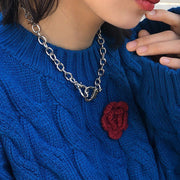 ネックレス レディース 女性 アクセサリー ファッション雑貨 アズキチェーン カニカン ハート シルバーカラー かわいい キュート クール かっこいい ポップ カジュアル パンクロック 甘辛コーデ プレゼント ギフト