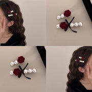 ヘアクリップ ヘアアクセサリー レディース 女性 単品 髪留め 髪飾り まとめ髪 クチバシクリップ フェイクパール リボン ヘアアレンジ おしゃれ きれいめ ガーリー キュート かわいい デイリー フェミニン プレゼント ギフト 茶 黒 赤 白