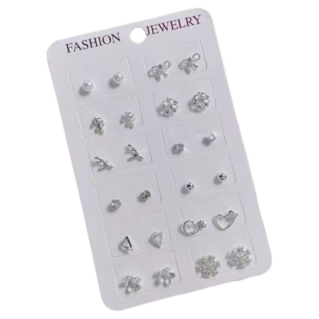 スタッドピアス 12点セット レディース 女性 アクセサリー 小ぶり 小さめ シンプル 可愛い おしゃれ ハート スター 星 リボン ラインストーン パール調