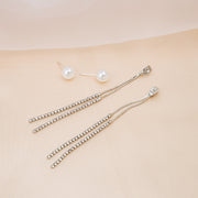 ロングピアス バックキャッチピアス スタッドピアス レディース 女性 アクセサリー ファッション雑貨 チェーン フェイクパール ラインストーン ゴールドカラー シルバーカラー かわいい キュート 華やか おしゃれ エレガント ガーリー フェミニン プレゼント ギフト