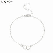 アンクレット レディース 足首アクセサリー ブレスレット 2連 ダブル オープンハート チェーン 華奢 細め アジャスター付き