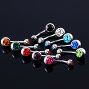 ボディピアス へそピアス 14G レディース 2個売り 2個セット アクセサリー ボディピアス シルバーカラー バナナバーベル へそピ ヘソピ 軟骨 耳たぶ ヘリックス カーブバーベル セカンドピアス ラインストーン 14ゲージ 1.6mm  イヤーロブ 舌 眉 トラガス 臍 口 リップ インナーコンク アウター シンプル おしゃれ キラキラ 女性 男性 プレゼント ギフト 贈り物 誕生日 記念日 ブルー パープル レッド 紫 青 赤 グリーン 緑 ホワイト 白 ブラック イエロー 黒