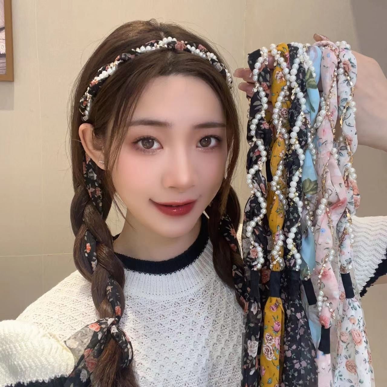 ヘアアクセサリー ヘアバンド キッズ レディース 花柄 フェイクパール 商品画像2