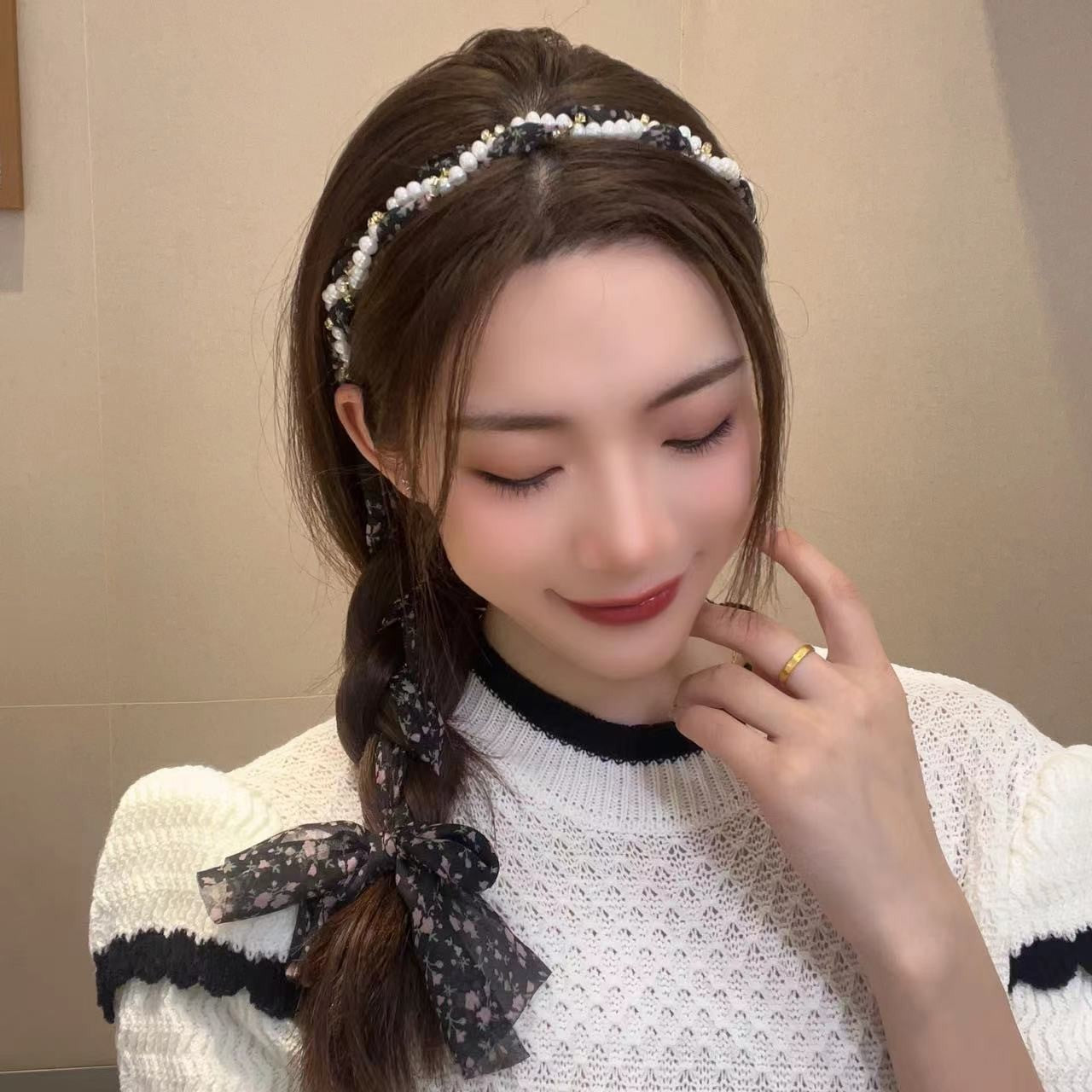 ヘアアクセサリー ヘアバンド キッズ レディース 花柄 フェイクパール 商品画像3
