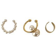 イヤーカフ 3点セット 3種セット レディース 女性 アクセサリー ファッション雑貨 フェイクパール ゴールドカラー ホワイト シンプル シック カジュアル エレガント プレゼント ギフト