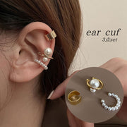 イヤーカフ 3点セット 3種セット レディース 女性 アクセサリー ファッション雑貨 フェイクパール ゴールドカラー ホワイト シンプル シック カジュアル エレガント プレゼント ギフト