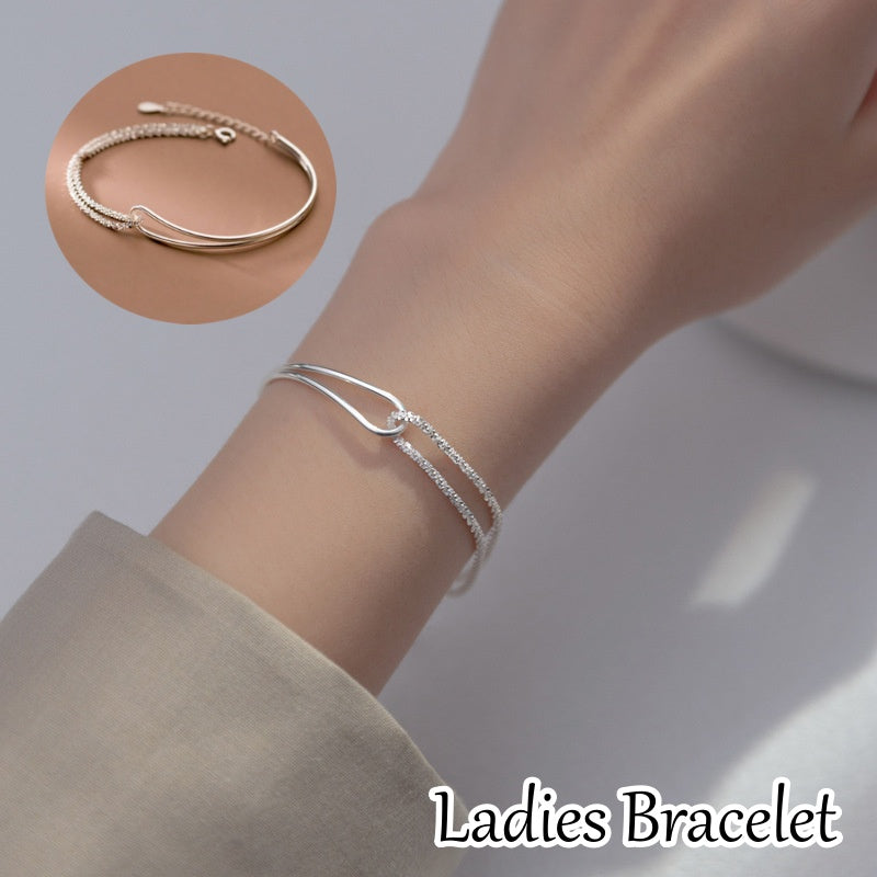ブレスレット レディース 女性 アクセサリー バングル ダブルチェーン 華奢 シンプル チェーンブレスレット おしゃれ ワンポイント 重ね付け プレゼント ギフト