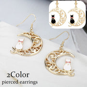 ピアス フックピアス レディース アクセサリー 猫 ネコ キャット ムーン 月 揺れる かわいい おしゃれ キュート お出かけ ギフト プレゼン ファッション