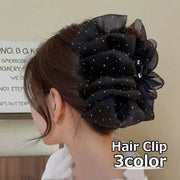 ヘアクリップ バンスクリップ ボリューム 大きめ 髪留め レディース 女性用 ヘアアクセサリー 髪飾り ヘアアレンジ 上品 エレガント シフォン調素材 おしゃれ かわいい パーティー 結婚式 イベント フォーマル
