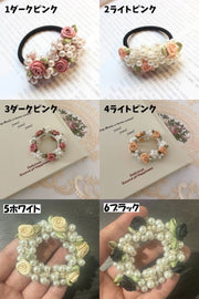 ヘアゴム ヘアアクセサリー レディース 女性用 フェイクパール パール調 お花 ローズ 髪ゴム 単品 髪飾り 髪留め ポニーテール ヘアアレンジ かわいい おしゃれ 華やか 上品 デイリー お出かけ 普段使い プレゼント ピンク