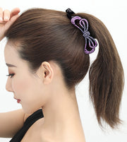 ヘアクリップ バナナクリップ ヘアアクセサリー レディース 女性 婦人 髪留め 髪飾り まとめ髪 ラインストーン リボン カラフル キラキラ おしゃれ かわいい 上品 きれいめ 普段使い お呼ばれ 紫 青 シャンパンゴールド 白 灰