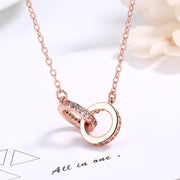 ネックレス ダブルリング アクセサリー レディース 女性用 ラインストーン シルバーカラー ローズゴールド 円形 かわいい おしゃれ ギフト 記念日 誕生日 プレゼント 贈り物 デート 女子会 パーティー お呼ばれ ファッション小物 婦人用 女の子 銀色