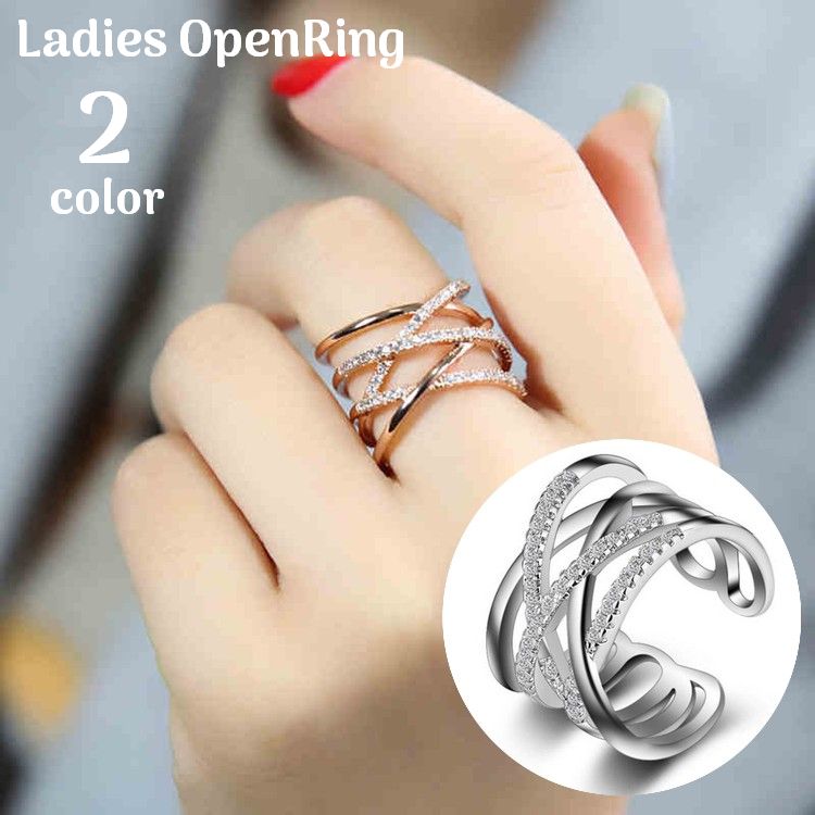 指輪 オープンリング レディース アクセサリー ファッションリング クロス ラインストーン 女性用 婦人用 おしゃれ 服飾小物 プレゼント 贈り物 誕生日 記念日 ギフト