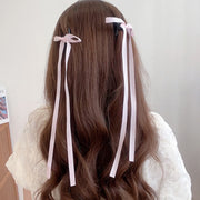 ヘアクリップ リボン付き 2個セット レディース 女性 婦人 ヘアアクセサリー 髪飾り ひらひら かわいい おしゃれ お出かけ まとめ髪 お団子