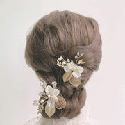 Eコーム かんざし 簪 レディース 女性 ヘアアクセサリー ウェディングアクセサリー ブライダルアクセサリー 花 フラワー リーフ 葉っぱ ゴールドカラー シルバーカラー かわいい キュート 華やか フェミニン ガーリー 結婚式 盛装 コスプレ衣装