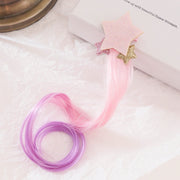 ヘアクリップ エクステ付き ヘアピン つけ毛 ポイントウィッグ 部分ウィッグ クチバシクリップ キッズ 子供 女の子 ヘアアクセサリー ヘアアレンジ ヘアピン 髪留め 2本セット グラデーションカラー ウェーブ カール モチーフ付き 星 スター ラメ キラキラ おしゃれ かわいい キュート ガーリー 青 ピンク ローズ 紫 黄 緑