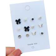 ピアス 12点セット スタッドピアス レディース 女性 アクセサリー 小ぶり リボン 蝶 ハート ラインストーン フェイクパール パール調 シンプル 上品 きれいめ お洒落 おしゃれ かわいい 普段使い デイリー お出かけ 耳飾り ギフト プレゼント 婦人用