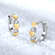ピアス レディース アクセサリー フープピアス 女性用 ハート 3連 ラインストーン おしゃれ かわいい ゴールドカラー ギフト プレゼント
