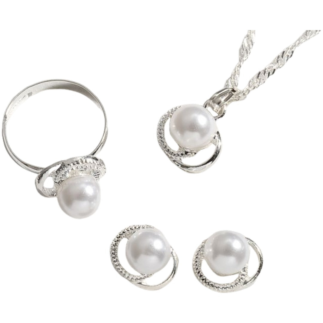 ネックレス ピアス リング 指輪 3点セット アクセサリー レディース 女性 フェイクパール 蝶 フラワー 花 シンプル おしゃれ