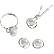 ネックレス ピアス リング 指輪 3点セット アクセサリー レディース 女性 フェイクパール 蝶 フラワー 花 シンプル おしゃれ