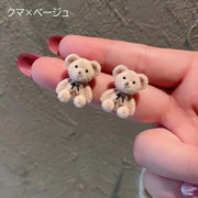 スタッドピアス レディース アクセサリー クマ ウサギ マスコット付き ぬいぐるみ風 動物 アニマル かわいい プレゼント ギフト 贈り物 ブラウン ベージュ