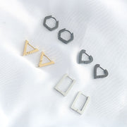 ピアス レディース メンズ アクセサリー スクエア トライアングル ハート 四角形 三角形 マット ツヤなし おしゃれ シンプル プレゼント ギフト 女性用 男性用 ゴールド シルバー ブラック 金色 銀色 黒