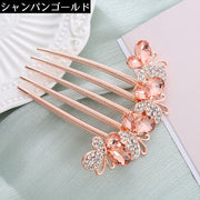 ヘアコーム かんざし ヘアアクセサリー 髪飾り 髪留め 夜会巻き ヘアアレンジ まとめ髪 着物 和装 浴衣 ラインストーン 蝶
