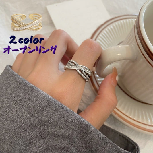 指輪 オープンリング レディース アクセサリー クロスデザイン スタイリッシュ 商品画像