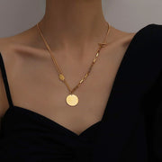 2wayネックレス ロングネックレス ペンダント レディース 女性 アクセサリー ファッション雑貨 アズキチェーン ラウンド型 タグ Tバー ゴールドカラー シンプル おしゃれ かわいい キュート エレガント プレゼント ギフト
