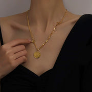 2wayネックレス ロングネックレス ペンダント レディース 女性 アクセサリー ファッション雑貨 アズキチェーン ラウンド型 タグ Tバー ゴールドカラー シンプル おしゃれ かわいい キュート エレガント プレゼント ギフト
