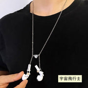 AirPods対応 イヤホンストラップ ネックストラップ マグネット付き 首掛け イヤホンホルダー 落下防止 紛失防止 宇宙飛行士 フラワー