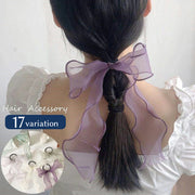 ヘアゴム レディース ヘアアクセサリー リボン シアー 大きめ 大ぶり シフォン調 フラワー 花柄 ビッグ 素材感 かわいい おしゃれ アクセント フェミニン 大人女子 女性 プレゼント