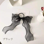 ヘアゴム レディース ヘアアクセサリー リボン シアー 大きめ 大ぶり シフォン調 フラワー 花柄 ビッグ 素材感 かわいい おしゃれ アクセント フェミニン 大人女子 女性 プレゼント