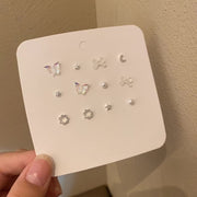 ピアス スタッドピアス 12個セット ６ペア レディース 女性 アクセサリー 耳飾り ラインストーン 蝶々 クリア 透明 フェイクパール フラワー 花 単色 華奢 シンプル かわいい 上品 きらきら キュート ガーリー 定番 おしゃれ プレゼント ギフト 記念日 フォーマル パーティ お出かけ 白