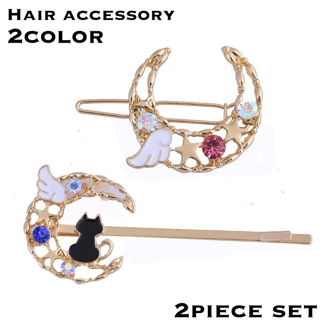 ヘアピン アメピン 2点セット ヘアクリップ レディース 女性 ヘアアクセサリー 髪留め 髪飾り 前髪留め 横髪留め ヘアアレンジ 猫 ネコ ねこ キャット ラインストーン 可愛い キュート お洒落 お出かけ 普段使い 婦人
