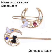 ヘアピン アメピン 2点セット ヘアクリップ レディース 女性 ヘアアクセサリー 髪留め 髪飾り 前髪留め 横髪留め ヘアアレンジ 猫 ネコ ねこ キャット ラインストーン 可愛い キュート お洒落 お出かけ 普段使い 婦人
