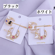 ヘアピン アメピン 2点セット ヘアクリップ レディース 女性 ヘアアクセサリー 髪留め 髪飾り 前髪留め 横髪留め ヘアアレンジ 猫 ネコ ねこ キャット ラインストーン 可愛い キュート お洒落 お出かけ 普段使い 婦人