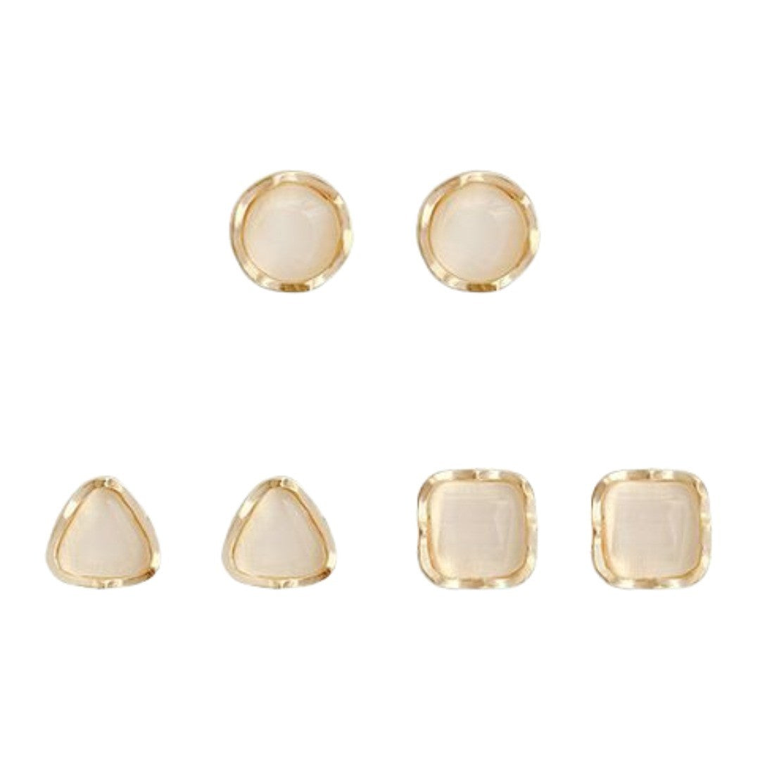 ピアス 3点セット 3ペア レディース 女性用 アクセサリー 耳飾り ストーン スクエア 四角 トライアングル 三角 ラウンド 丸型 ゴールドカラー 可愛い オシャレ 上品 プレゼント ギフト