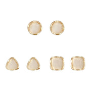 ピアス 3点セット 3ペア レディース 女性用 アクセサリー 耳飾り ストーン スクエア 四角 トライアングル 三角 ラウンド 丸型 ゴールドカラー 可愛い オシャレ 上品 プレゼント ギフト