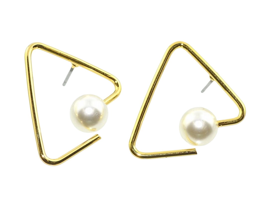 スタッドピアス レディース アクセサリー フェイクパール メタルフレーム 三角 P114ゴールド バリエーション画像