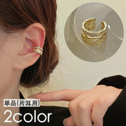 イヤーカフ 片耳用 単品 二連 重ね付け風 イヤカフ ノンホール イヤークリップ レディース 女性 アクセサリー リング ラインストーン キラキラ お洒落 耳飾り ファッション小物