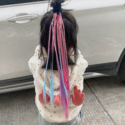 ヘアゴム 髪ゴム キッズ ジュニア 子ども 子供 女の子 ヘアアクセサリー ファッション雑貨 エクステ付き 三つ編み 4連 部分ウィッグ カラフル ピンク ブルー イエロー シンプル ポップ カジュアル 可愛い キュート クール かっこいい おしゃれ