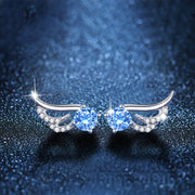 ピアス スタッドピアス アクセサリー レディース 銀色 青 ラインストーン 羽 ウィング 小さめ 小ぶり かわいい おしゃれ シンプル ギフト 記念日 誕生日 プレゼント 贈り物 ファッション小物 女性用 シルバーカラー