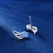 ピアス スタッドピアス アクセサリー レディース 銀色 青 ラインストーン 羽 ウィング 小さめ 小ぶり かわいい おしゃれ シンプル ギフト 記念日 誕生日 プレゼント 贈り物 ファッション小物 女性用 シルバーカラー