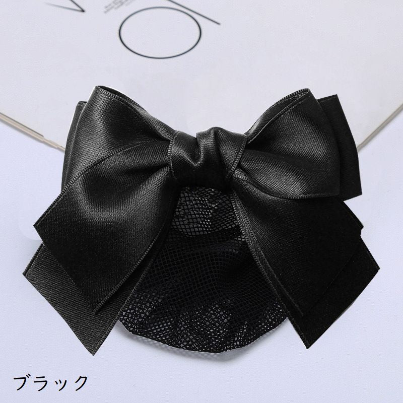バレッタ ヘアネット付き お団子ヘア シニヨンヘア リボン 髪留め 商品画像2