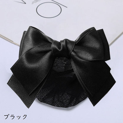 バレッタ ヘアネット付き お団子ヘア シニヨンヘア リボン 髪留め 商品画像2
