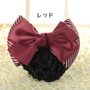 バレッタ シニヨンネット ヘアネット付き お団子用 レディース 女性 婦人 ヘアアクセサリー 網 まとめ髪 髪飾り 髪留め リボン おしゃれ ストライプ