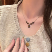 ネックレス 2本セット 重ね付け アクセサリー レディース 女性 レザー調 チェーン 丸モチーフ おしゃれ かわいい プレゼント ギフト ファッション小物